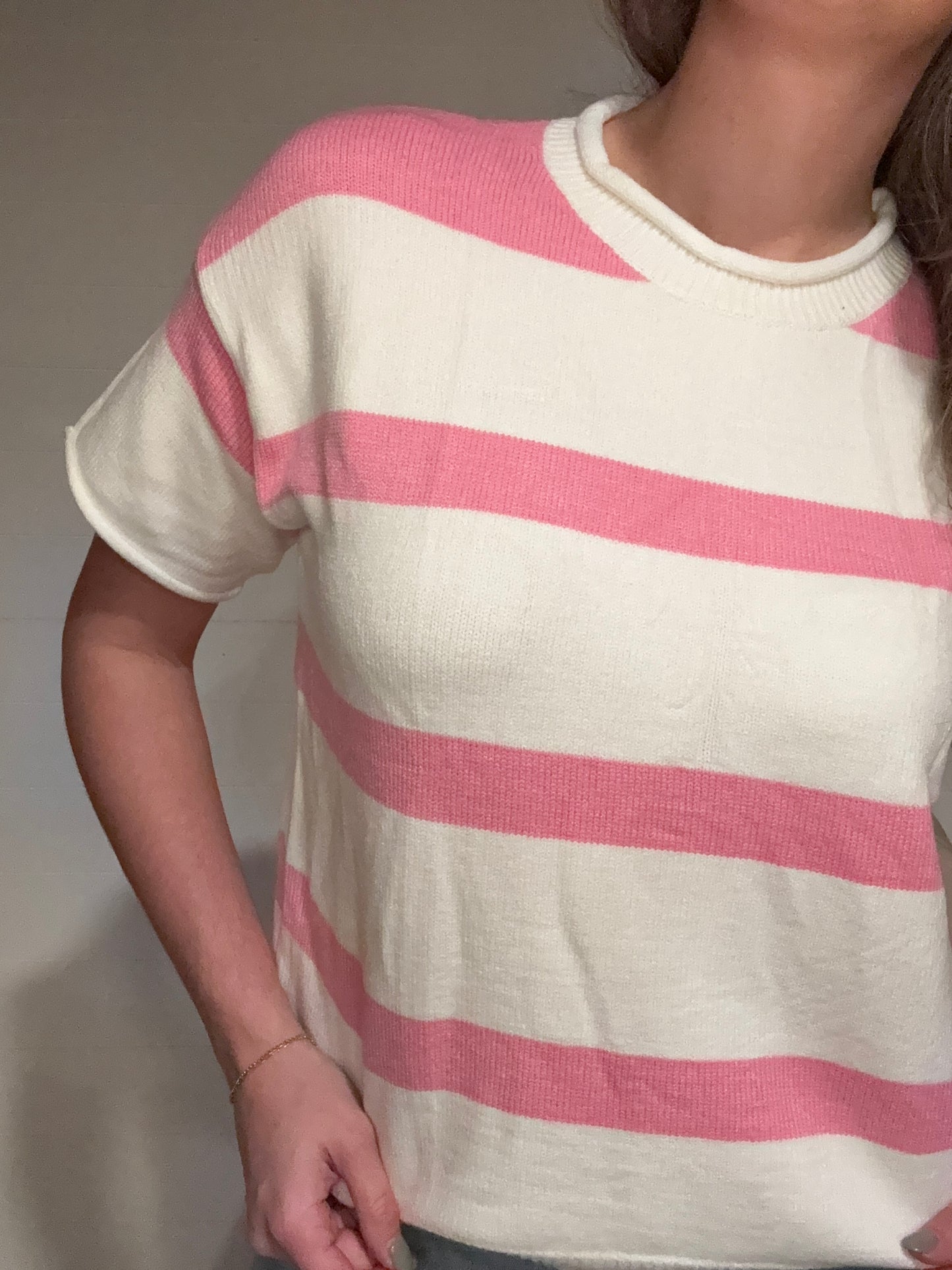 Striped Short Sleeve Sweater