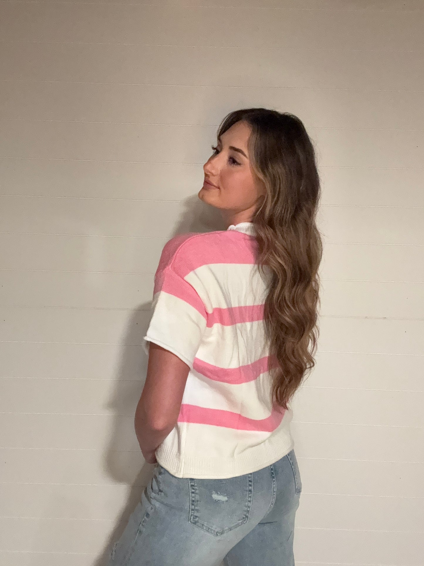 Striped Short Sleeve Sweater