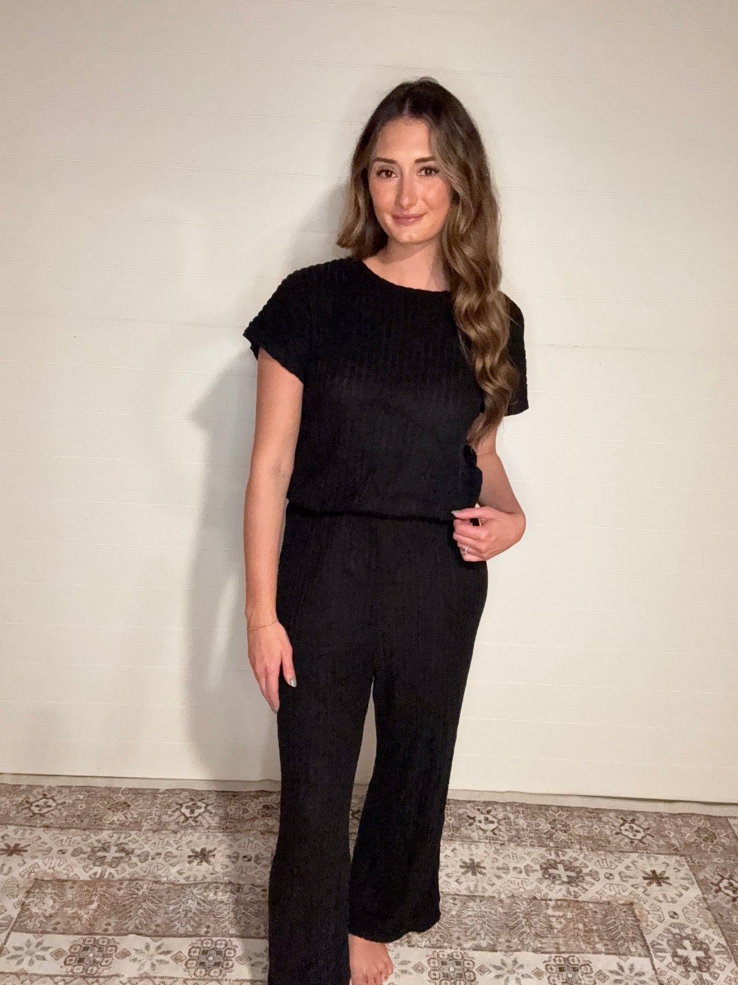 Short Sleeve Ribbed Jumpsuit