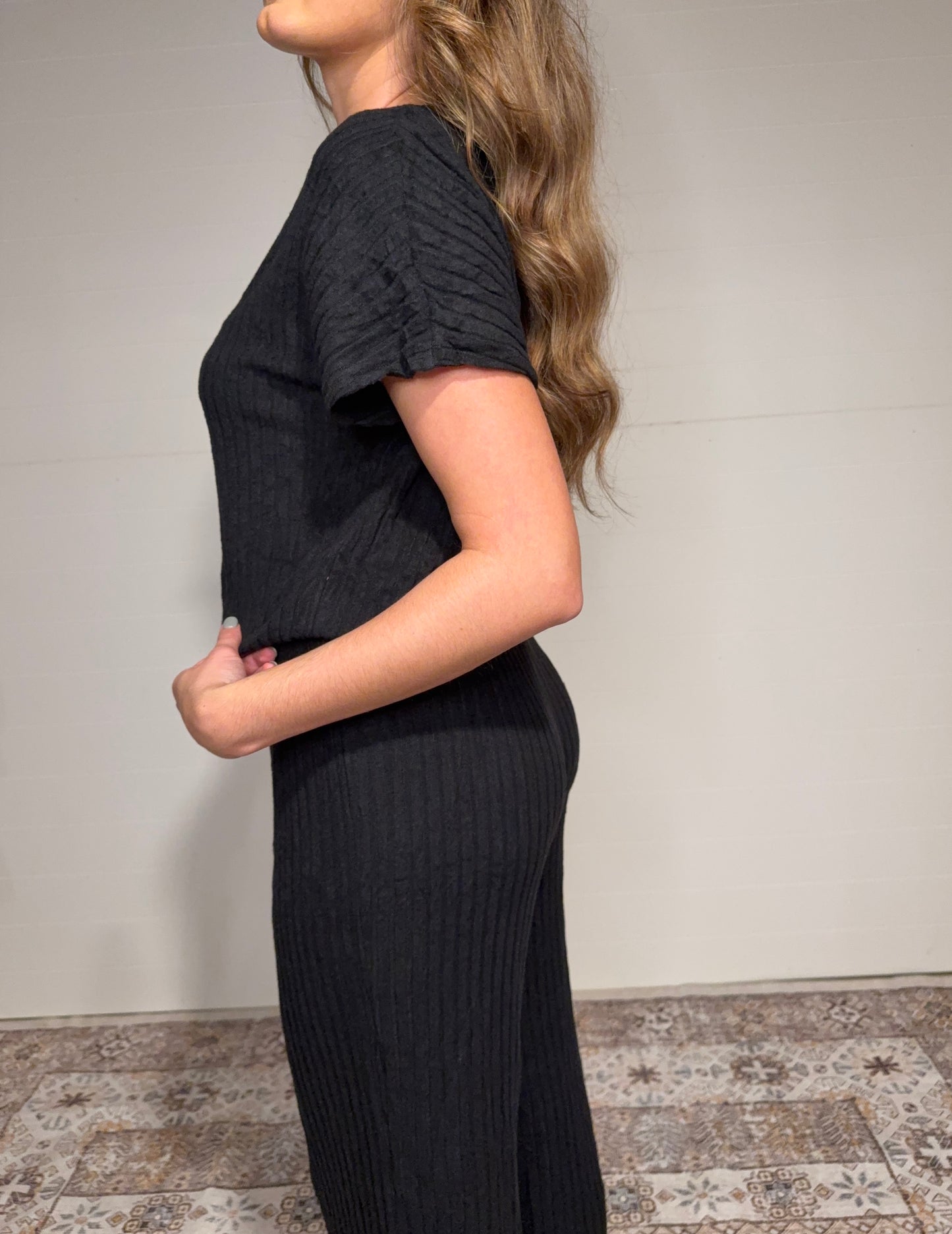 Short Sleeve Ribbed Jumpsuit
