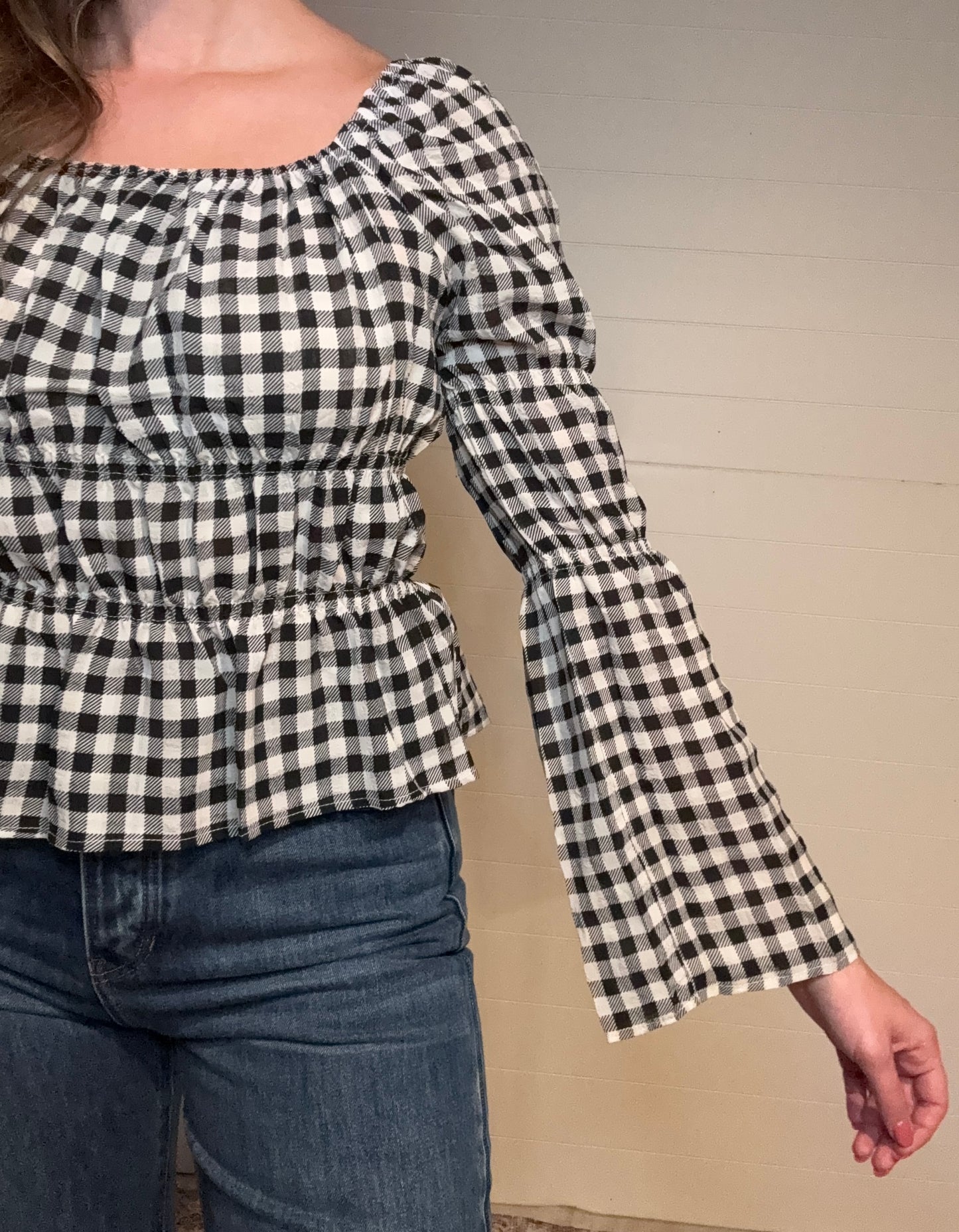 Gingham Square Neck Top