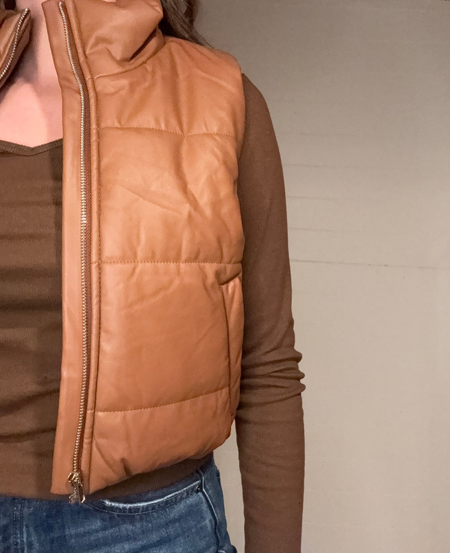 Faux Leather Puffer Vest