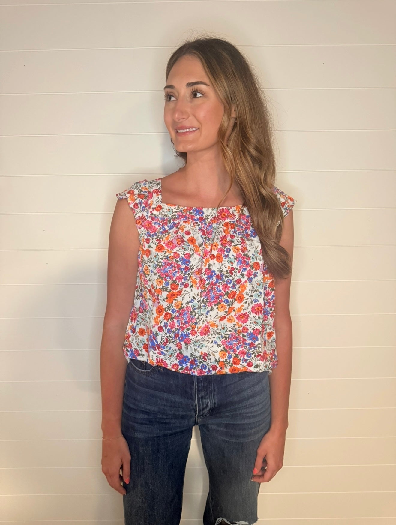Floral Square Neck Top