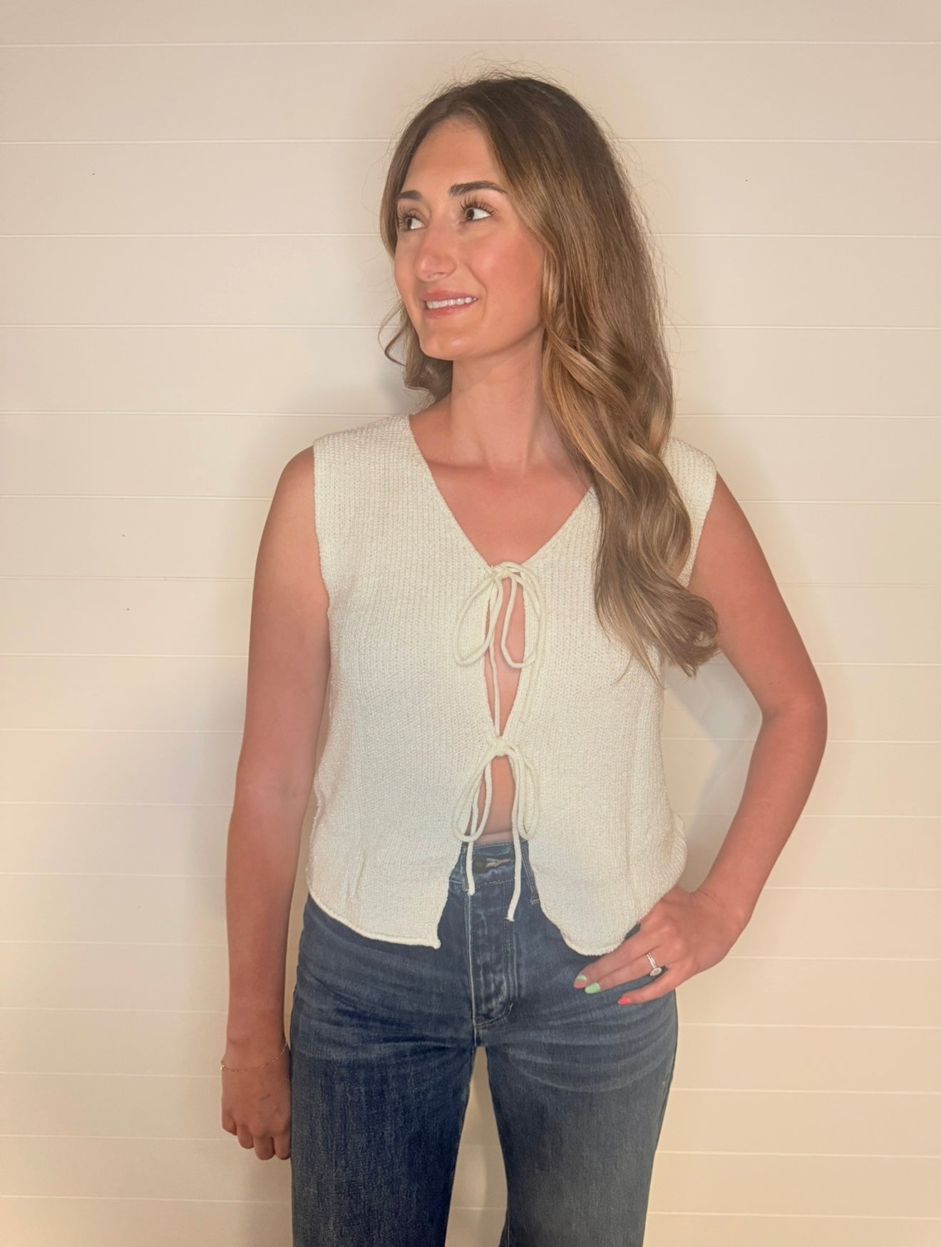 Lace Up V-Neck Sweater Vest