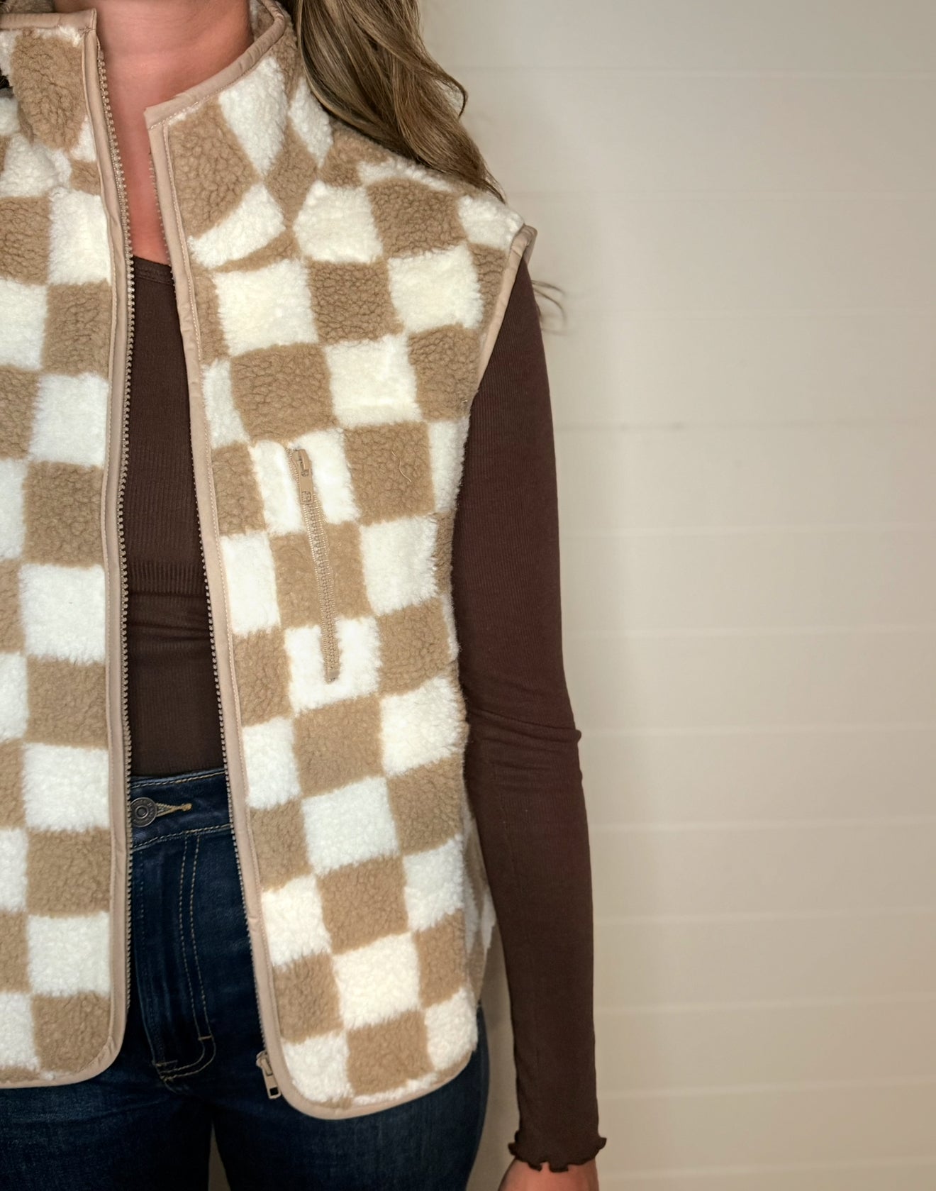 Checkered Sherpa Vest