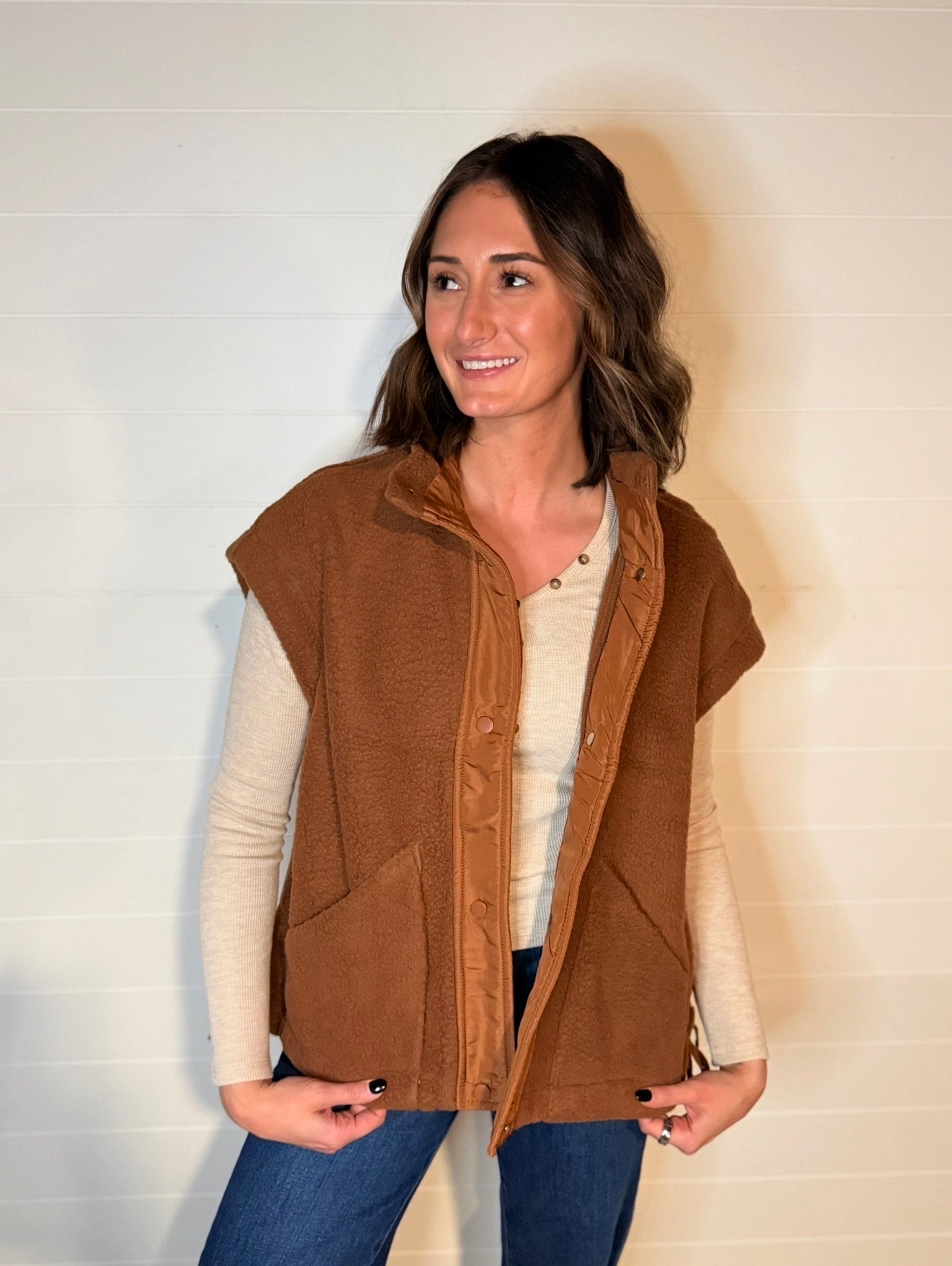 Fleece Button Vest Jacket