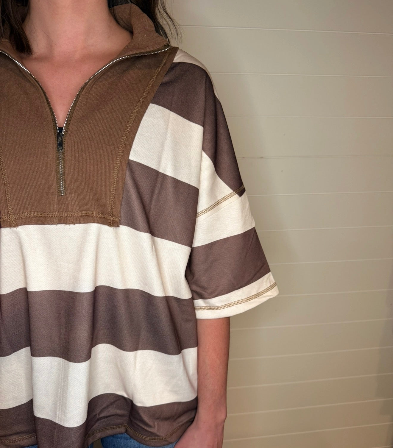 Color Block 3/4 Zip Sweater