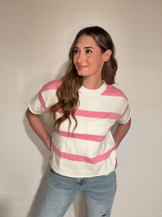 Striped Short Sleeve Sweater