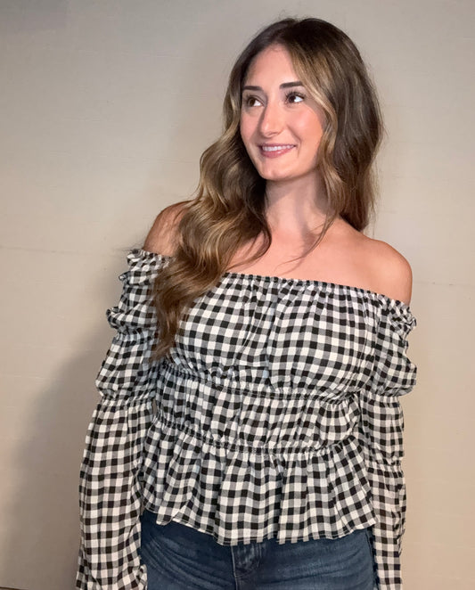 Gingham Square Neck Top