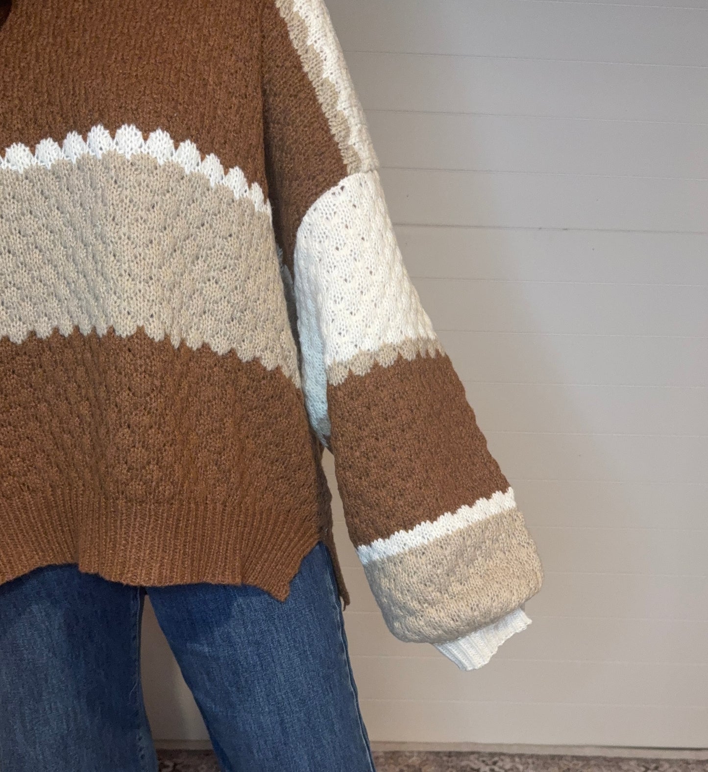 Plus Size Striped Cable Knit Sweater