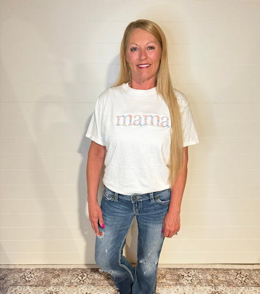 Floral Embroidered Mama Comfort Colors Tee