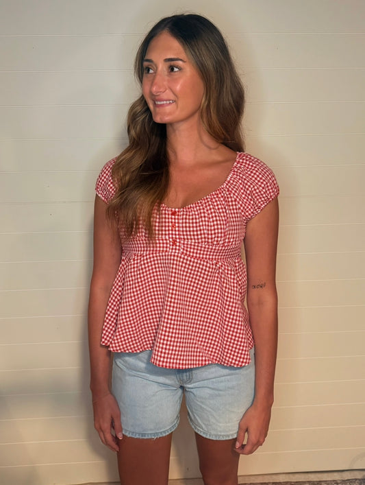Gingham Scoop Neck Blouse