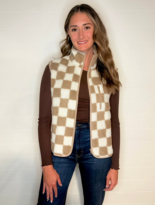 Checkered Sherpa Vest