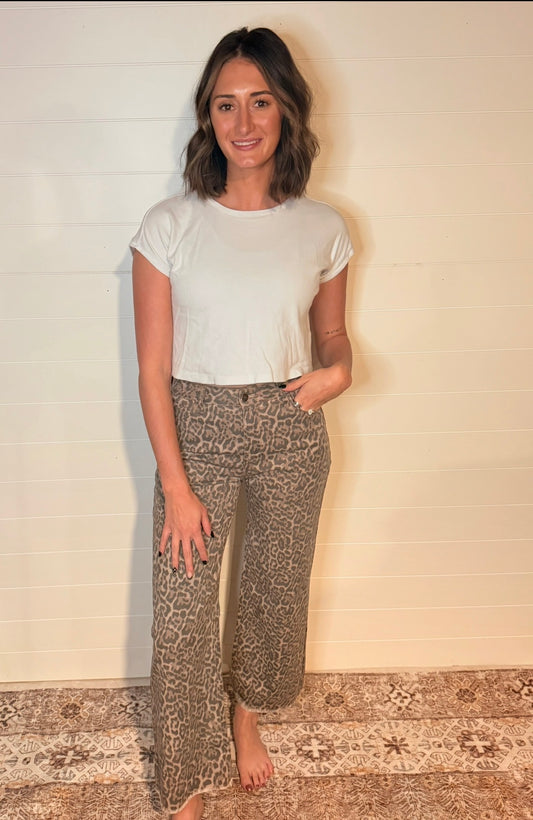 Leopard Wide Leg High Waist Jean