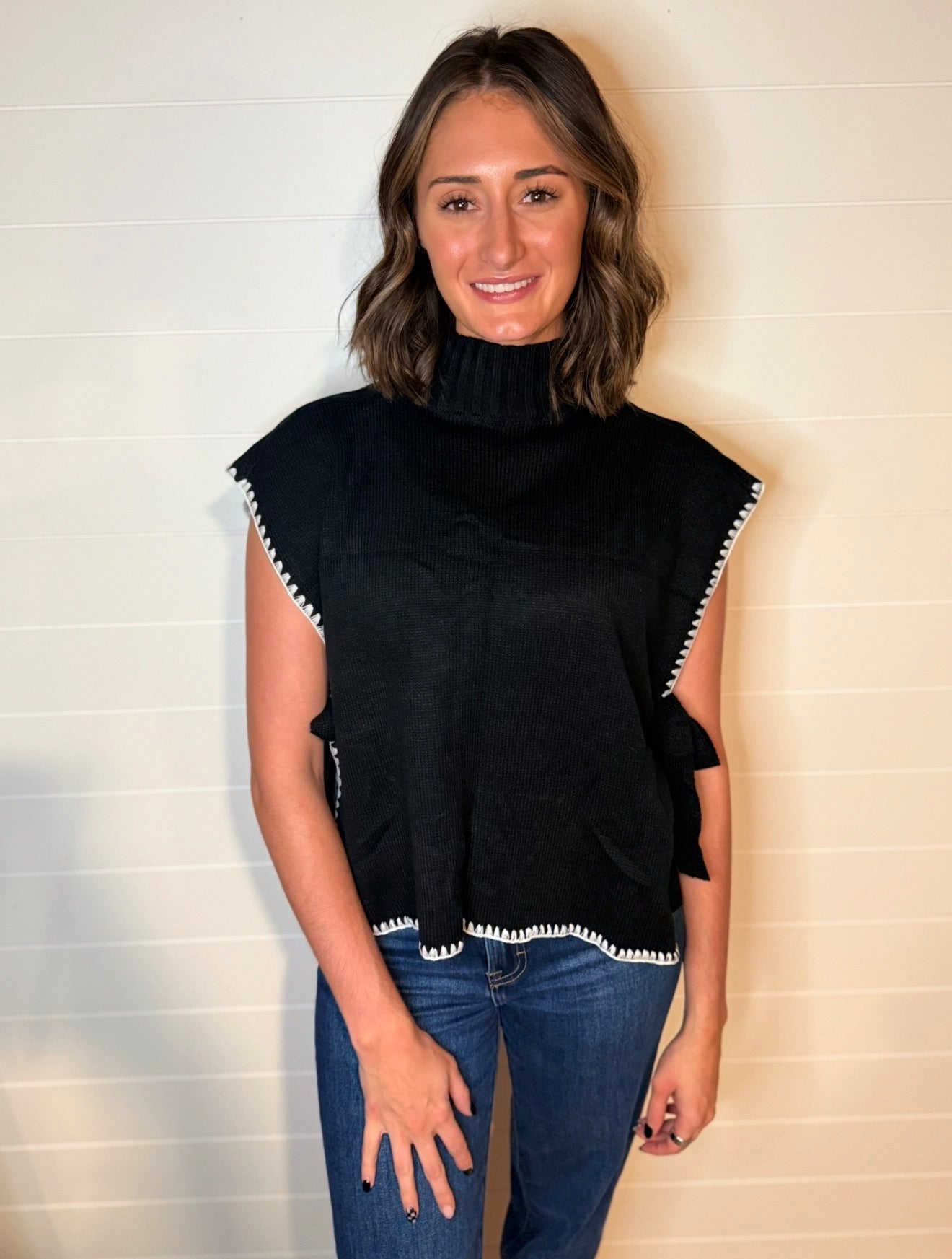 Bow Tie Sleeveless Knit Sweater