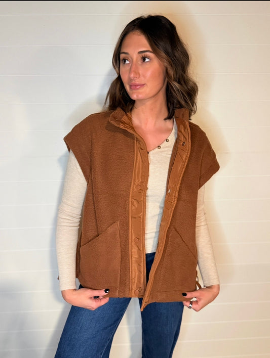 Fleece Button Vest Jacket
