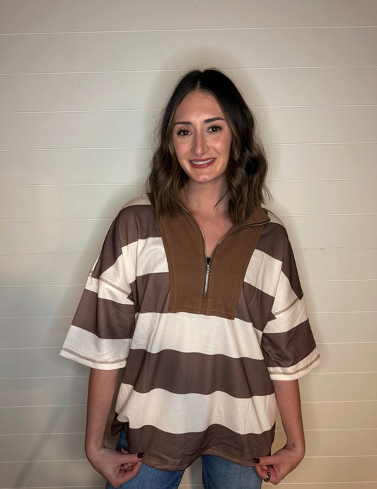 Color Block 3/4 Zip Sweater